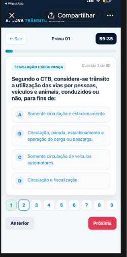Simulado funcionando no celular